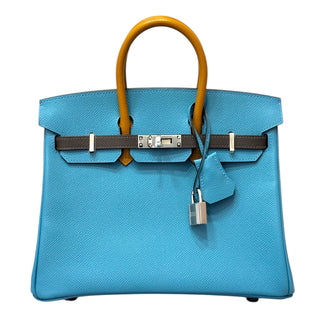 Hermes Birkin 25 Tricolor Blue Jean/Ecorce/Sesame Epsom Leather With Palladium Hardware