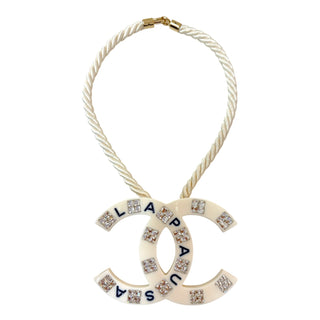 Chanel Paris-Salzburg Ivory CC Logo Rope Necklace With Crystal Detailing