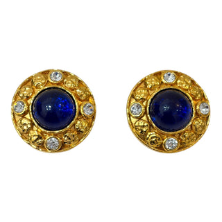 Chanel Vintage Gold & Blue Gripoix Round Clip-On Earrings