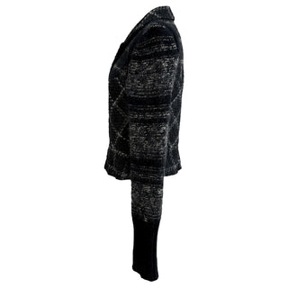 Chanel Black and Grey Check Knit Tweed Jacket