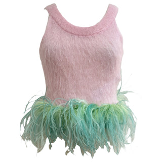 Saint Laurent Pink Mohair Feather-Trimmed Tank Top