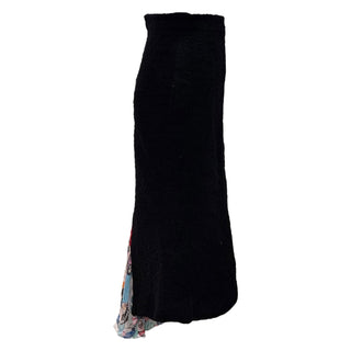 Chanel Black Bouclé Wool Midi Skirt with Printed Silk Back Pleat