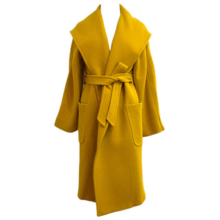 Max Mara Mustard Yellow Hooded Wool Wrap Coat