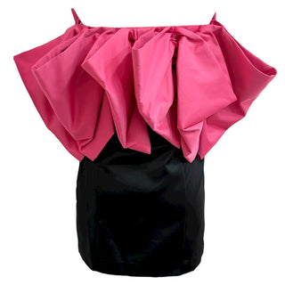 ROTATE Birger Christensen Black Mini Dress with Oversized Pink Bow