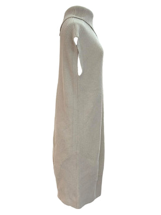 Hermès Taupe Wool Ribbed Sleeveless Knit Dress With Side Button Detail