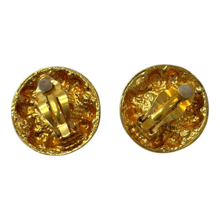 Chanel Vintage Gold & Blue Gripoix Round Clip-On Earrings
