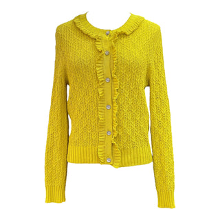 Chanel Yellow Textured Knit Ruffle Trim Cardigan with CC Logo Buttons