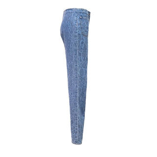 Chanel Blue Camellia Embossed High Waist Denim Pants