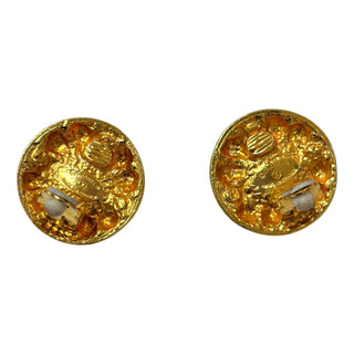 Chanel Vintage Gold & Blue Gripoix Round Clip-On Earrings