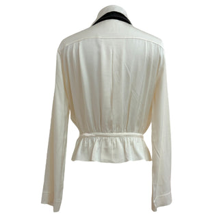 Chanel Ivory Silk Blouse with Black Bow Tie