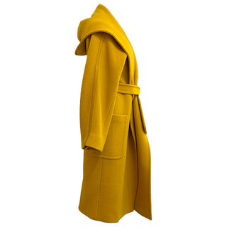 Max Mara Mustard Yellow Hooded Wool Wrap Coat