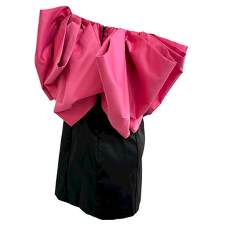 ROTATE Birger Christensen Black Mini Dress with Oversized Pink Bow