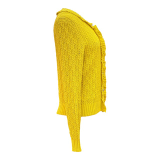 Chanel Yellow Textured Knit Ruffle Trim Cardigan with CC Logo Buttons