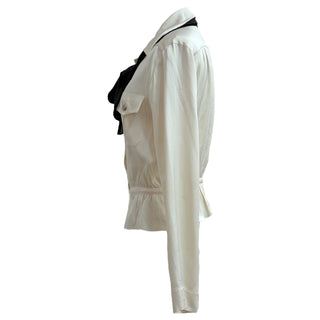 Chanel Ivory Silk Blouse with Black Bow Tie