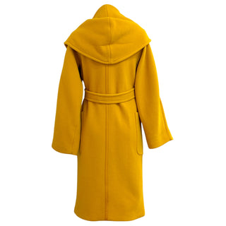 Max Mara Mustard Yellow Hooded Wool Wrap Coat