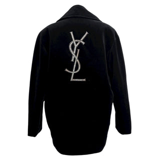 Saint Laurent Black Velvet Crystal Logo Coat