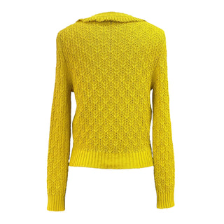 Chanel Yellow Textured Knit Ruffle Trim Cardigan with CC Logo Buttons