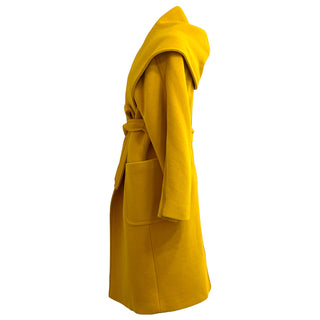 Max Mara Mustard Yellow Hooded Wool Wrap Coat