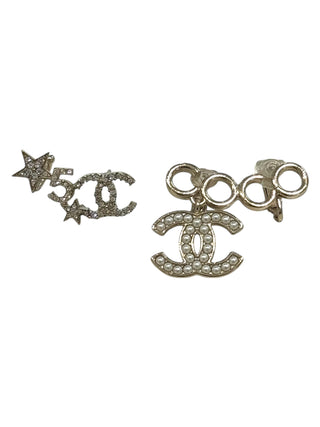 Chanel Asymmetric Pearl CC Logo & Crystal No.5 Star Motif Clip-On Earrings