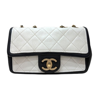 Chanel Black & White Quilted Small Graphic Flap Bag With Gold Hardware