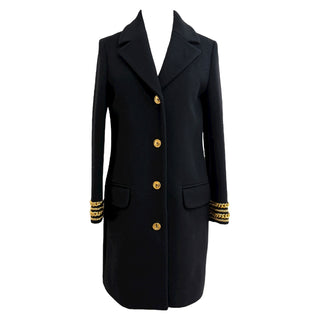 Moschino Black Wool Coat with Gold Chain Cuff Detail