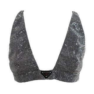 Prada Crystal Embellished Triangle Logo Bralette