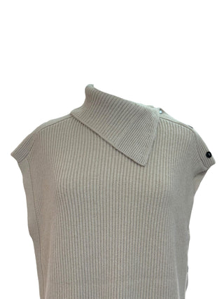 Hermès Taupe Wool Ribbed Sleeveless Knit Dress With Side Button Detail