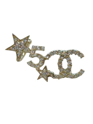 Chanel Asymmetric Pearl CC Logo & Crystal No.5 Star Motif Clip-On Earrings
