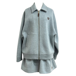 Miu Miu Grey Cotton Jersey Zip-Up Jacket & Skirt Set