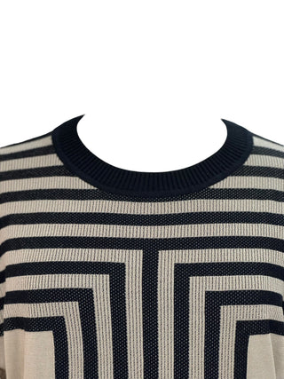 Hermès Labyrinthe Graphique Taupe & Black Striped Knit Top