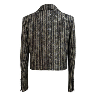 Saint Laurent Black & Silver Metallic Striped Tweed Jacket