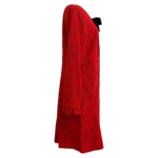 Saint Laurent Red Lace Dress with Black Velvet Bow