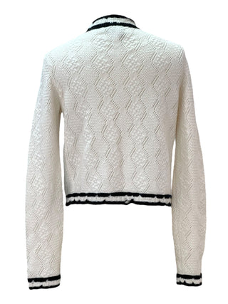 Chanel White Textured Knit Jacket With Black Trim