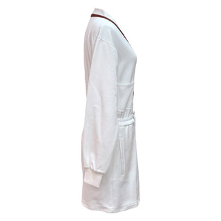 Gucci White GG Logo Embroidered Cinch Waisted Long Sleeves Mini Dress