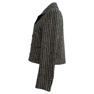 Saint Laurent Black & Silver Metallic Striped Tweed Jacket