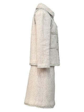 Chanel Blush Mélange Wool Skirt Suit With Silver Trim