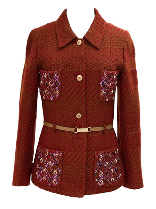 Chanel Terracotta Tapestry Jacket With Embellished Pockets
