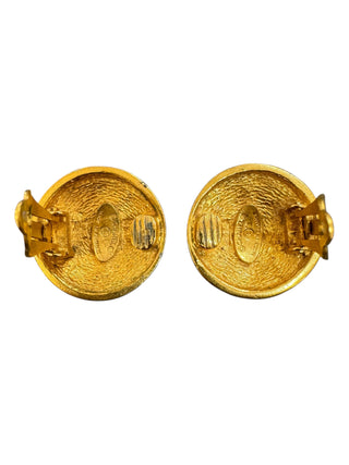 Chanel Vintage Quilted Gold-Tone Round Earrings With CC Logo