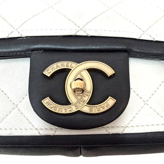 Chanel Black & White Quilted Small Graphic Flap Bag With Gold Hardware