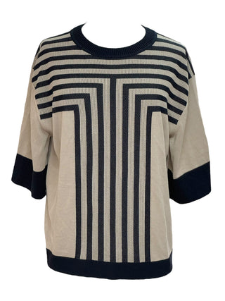 Hermès Labyrinthe Graphique Taupe & Black Striped Knit Top