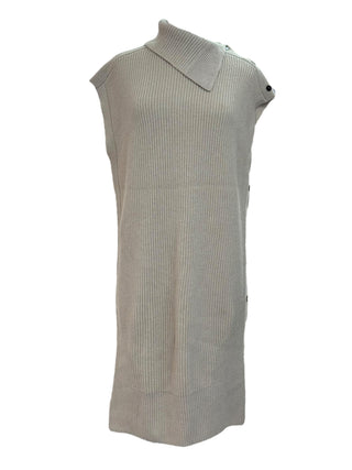 Hermès Taupe Wool Ribbed Sleeveless Knit Dress With Side Button Detail