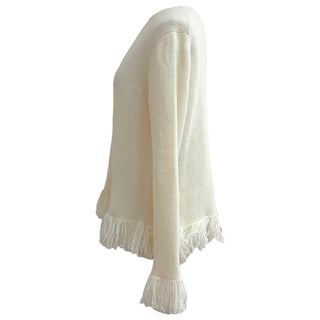 Christian Dior Cream Fringe Cashmere Knit Sweater