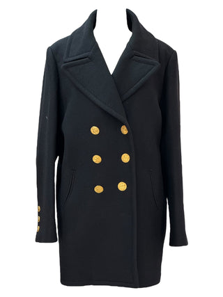Chanel Black Wool Double-Breasted Coat With Gold Medallion Buttons