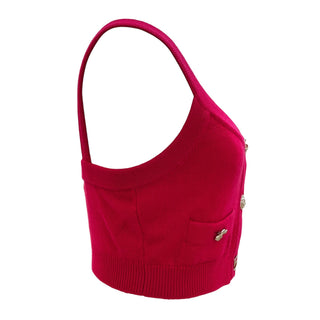 Chanel Fuchsia Cashmere Knit Crop Top with Gold Iconic Motif Buttons