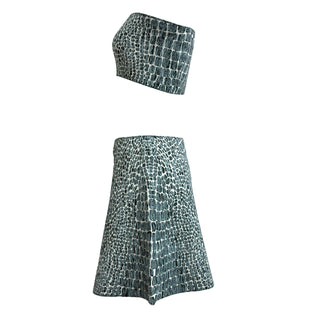 Alaïa Grey Crocodile Jacquard Knit Bandeau & Skirt Set