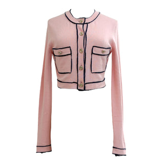 Chanel Pink Cashmere Contrast Trim Cropped Cardigan