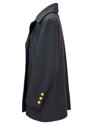 Chanel Black Wool Double-Breasted Coat With Gold Medallion Buttons