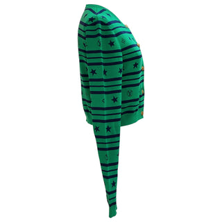 Louis Vuitton Green & Navy Star Stripe Cropped Cardigan