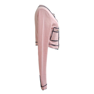 Chanel Pink Cashmere Contrast Trim Cropped Cardigan