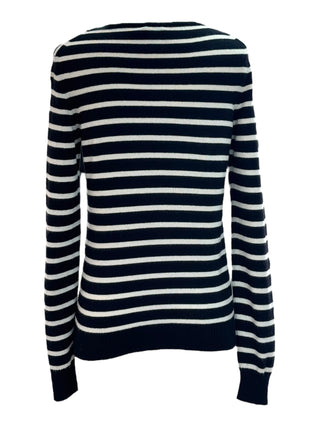 Chanel Black & White Striped Camellia Embellished Knit Jumper